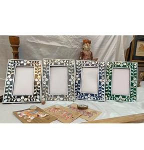 Cadre photo en bois durable, écologique, fait main, avec incrustations de os, mosaïque, décoration de table, fabricant indien - Product Image 1