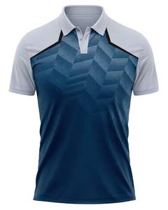 เสื้อโปโลผู้ชายสีน้ำเงินและสีเทา แขนสั้น พิมพ์ลายกราฟิก สวมใส่สบาย ระบายอากาศได้ดี ผลิตจากโพลีเอสเตอร์ เหมาะสำหรับกีฬากอล์ฟ เทนนิส และการฝึกซ้อม - Product Image 1