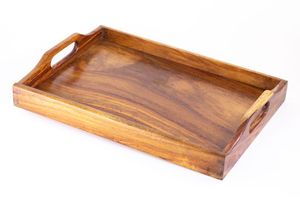 Handmade Acacia Wood Serving <b>Tray</b> with Cutout Handles - <b>Large</b> Rectangular Ottoman <b>Tray</b> for Coffee Table Breakfast & Party Decor - Product Image 6