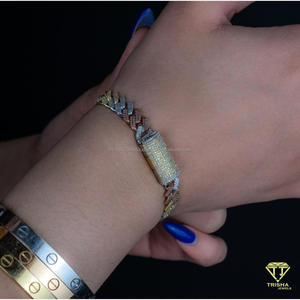 Bracelet Hip Hop en Moissanite et Diamants, Maille Cubaine, en Argent Sterling 925 avec Finition Blanc, Jaune et Rose - Product Image 3
