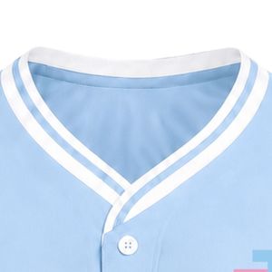 Camiseta de Béisbol Azul Claro para Mujer, con Botones al Frente, Manga Corta, Cuello en V, con Ribete Blanco y Rosa, Bordada para Deportes de Equipo - Product Image 2
