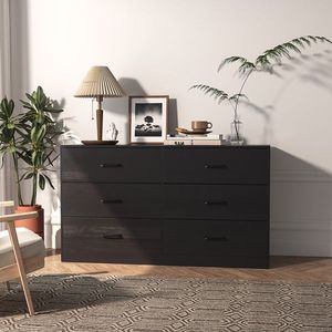 Black Particleboard & Non-Woven Fabric Veneer 134*40*67cm Double Row 3 Layers 6 Drawers Cabinet Organizer Triamcinol Coating - Product Image 3