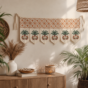 Tapiz de pared de tela bohemia con estampado de palmeras y paisley, banderines de algodón impresos a mano, decoración para el hogar, sala de estar, colgante de 3 metros de largo - Product Image 2
