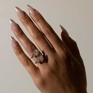Toi Et Moi Marquise Round Lab Grown Engagement <b>Rings</b> 14K Solid Gold Prong Set Modern Unique Wedding <b>Statement</b> Band Factory Price - Product Image 2