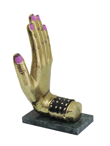 Sculpture en aluminium de la main de Bouddha - Statue décorative Abhaya Mudra avec base en marbre et accents roses pour la décoration spirituelle de la maison - Product Image 3