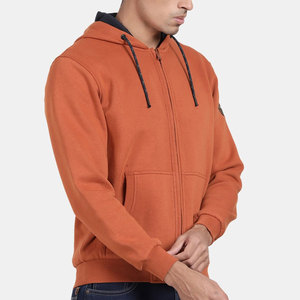 Sudadera con Capucha y Cremallera para Hombre, Color Naranja, Corte Regular, Color Sólido, Tejido de Algodón, Estilo Casual para Otoño, Logotipo en la Manga Izquierda - Product Image 5
