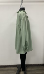Vestido Casual de Satén Verde Menta con Cuello con Volantes y Mangas Abullonadas, Corte Holgado, Mini, Color Sólido, para Uso Diario - Product Image 3