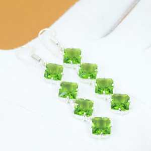 Peridot Gemstone Earrings Handmade 925 Sterling Silver Bohemian Jewelry Natural <b>Stone</b> Dangle Women Wholesale - Product Image 2
