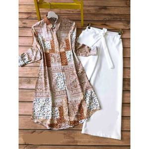 เสื้อทำงานพิมพ์ลายดิจิทัลผ้าฝ้ายดีไซน์เนอร์สีน้ำตาลพาลาซโซ - Product Image 1