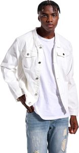 Veste en jean décontractée pour homme, coupe slim, style streetwear, enduite, col montant, 100 % coton de haute qualité, respirante, séchage rapide, coupe-vent, écologique - Product Image 2