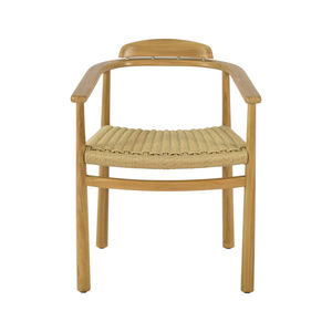 Silla de Comedor con Brazos de Madera de Teca Sólida y Asiento de Cuerda Tejida a Mano, Estilo Escandinavo, Muebles para Cafetería y Restaurante - Product Image 1