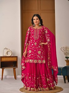 Modern Diwali Wedding Party Wear Heavy Chinon <b>Silk</b> Sequenced Embroidery <b>Kurta</b> / Kurti Quick Dry Feature Women - Product Image 3
