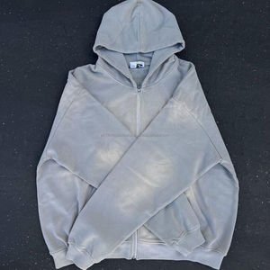 Sudadera con capucha bordada con lavado de cremallera de algodón 100% de alta calidad personalizada Retro Cool Sun Faded Loose Heavy Acid Wash para hombres - Product Image 2