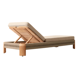 Chaise longue de luxe moderne en teck avec variante en corde tressée, lit de jour pour piscine et plage, mobilier d'extérieur au design tropical minimaliste - Product Image 3