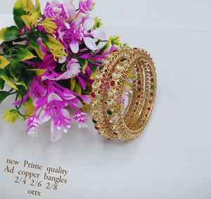 PADMAWATI Ensemble de bracelets de luxe en tungstène plaqué or, multicolores, originaux, pour mariages indiens, fiançailles, anniversaires et fêtes - Product Image 1