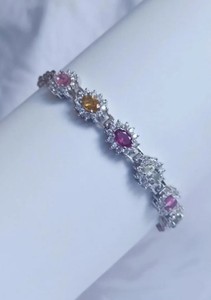 Natural Multi Sapphire Stone Charm <b>Bracelet</b> Moissanite Sterling Silver White Gold Plated Luxury Wedding <b>Gemstone</b> Jewelry Gift - Product Image 2