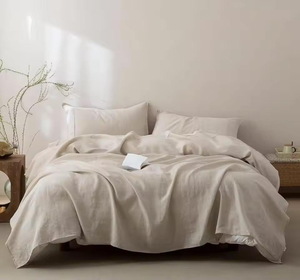 Eco-Friendly High Quality Plain Hotel Use 100% Linen 5-Piece Set Includes 1 Duvet Cover 1 <b>Flat</b> 1 Fitted Sheet 2 Pillowcases - Product Image 1