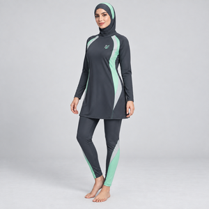 Ensemble Burkini Modeste 3 Pièces pour Femme, Couleur Unie, Couverture Complète, Manches Longues, Pantalon, Taille OEM, Protection UV, Plus Front - Product Image 6