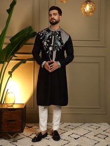 Nouvelle collection de kurtas en soie pour hommes, vêtements ethniques de créateurs, broderies, ensemble pyjama, grandes tailles disponibles, pour les fêtes - Product Image 5