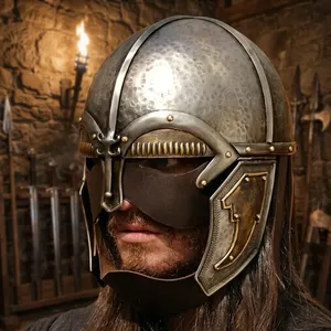 CHk Casque de guerrier médiéval Viking Vandal en laiton moulé sous pression, avec protections en cuir et armure, gris, personnalisable, découpé et imprimé, Nouvel An - Product Image 4