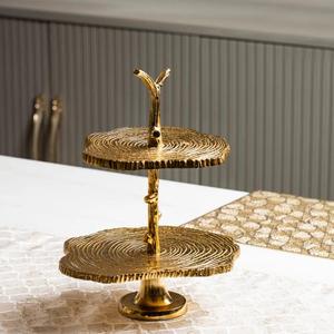 ขาตั้งเค้กโลหะวินเทจสีทองทรงกลม 2 ชั้น สำหรับโรงแรม งานวันเกิด โต๊ะวางเค้ก คุกกี้ - Product Image 1