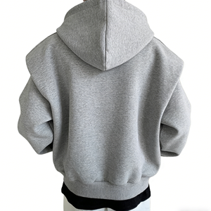 เสื้อฮู้ดซิปผู้ชายสีเทาคอลเลคชั่นใหม่ปี 2024 ทรงหลวม ผ้า Worsted พิมพ์โลโก้ตามสั่ง - Product Image 5