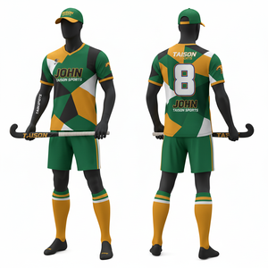 Uniforme de Hockey sobre Césped para Hombre, Tela de Poliéster Transpirable de 180 GSM, Diseño de Paneles Geométricos Azul Cielo y Morado, Kit de Equipo Personalizado por Sublimación - Product Image 2