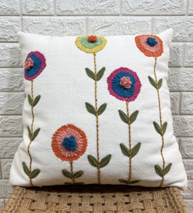 Funda de Cojín Cuadrada de Lino y Algodón, Estilo Nórdico, Diseño de Flores Bordadas Coloridas, Funda de Almohada Decorativa - Product Image 1