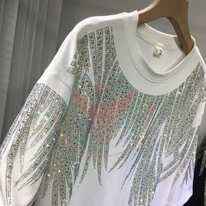 Eco Friendly Breathable Quick Dry Regular Fit Men's Polyester/Cotton Fleece Short Sleeve Rhinestone T-Shirts Casual Adult - Product Image 3