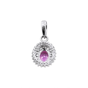 Vente en gros de pendentifs en or blanc massif 14 carats avec saphir rose ovale naturel et double halo de diamants, bijoux fins, Memoria Jewels - Product Image 6