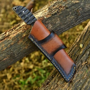 Cuchillo de Bushcraft de Acero de Damasco Forjado a Mano, Mango de Madera Pakka, Espiga Completa, Tipo Hawkbill, con Funda de Cuero, OEM Personalizado - Product Image 5