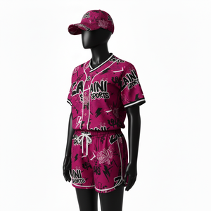 Ensemble short de baseball pour femmes, léger, en polyester mesh 150 GSM, respirant, imprimé par sublimation rose, logo personnalisé, ensembles pour femmes - Product Image 4