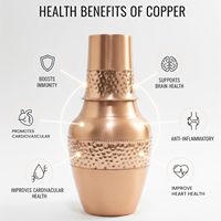 Vente en gros : Carafe en cuivre pur 1000 ml, design classique, couvercle en cuivre, col long, martelé, écologique, portable, pour la maison et le bureau