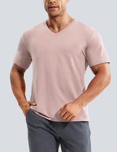 Camiseta de Cuello en V para Hombre, Spandex/Algodón, Manga Corta, Informal, Suave, Transpirable, Ecológica, de Secado Rápido, Ligera, Lisa, Ajustada - Product Image 2