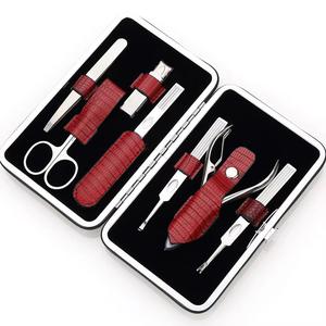 Luxurious 7 In 1 Stainless Steel Manicure <b>Kit</b> With Portable Case Red Crocodile Texture Adult Use <b>Nail</b> Care Tools Set - Product Image 2