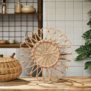 Ensemble de dessous de verre de napperon en rotin naturel tissé à la main vietnamien Style jacinthe d'eau plaque en osier d'isolation thermique imperméable antidérapante - Product Image 1