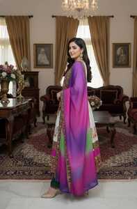 Robe traditionnelle afghane turquoise vibrante avec broderie multicolore complexe, travail miroir, manches larges et jupe à volants - Product Image 3