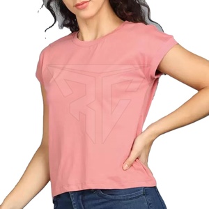 Camiseta personalizable de secado rápido transpirable informal de manga corta de corte Regular de algodón 100% para mujer, oferta de verano en línea a bajo precio - Product Image 1