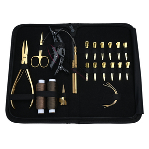 Professional Hair Extension <b>Tools</b> Kit with 7 Inch Flat Beads Crimper Hair Pulling Hook Loop Wig <b>Threads</b> Precision Mini Scissor - Product Image 1