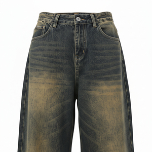 <b>Baggy</b> Style Wide Leg Streetwear Pants High Quality Washed Cotton Fashion <b>Trousers</b> Wholesale Factory - Product Image 5