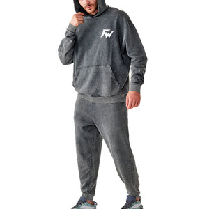 Acid Wash Tracksuit <b>Set</b> Custom Logo Oversized Casual Sportswear <b>Matching</b> Hoodie <b>Jogger</b> Outfit For Men - Product Image 1