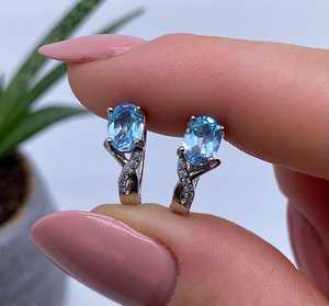 Natural Sky Blue Topaz <b>Earrings</b> 925 Sterling <b>Silver</b> Gold Handmade Fine Jewelry December Birthstone Women's Party Gift Wholesale - Product Image 3