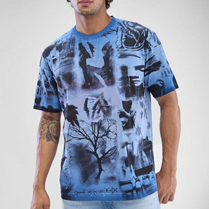 Abstract Graffiti Print Men Oversized Black Blue T Shirt Streetwear <b>Spray</b> Paint Graphic Loose Fit Short Sleeve T-shirts Custom - Product Image 2
