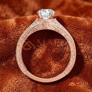 แหวนมอสซาไนต์ทรงกลมแบบวินเทจ แหวนหมั้นทองคำสีกุหลาบ สำหรับผู้หญิง เครื่องประดับเจ้าสาว ของขวัญ สไตล์หรูหราแบบอเมริกัน - Product Image 3