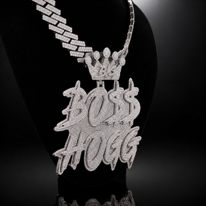 Pendentif Couronne Bo$$ Hogg en Argent 925 et Moissanite, Bijou Hip Hop pour Homme, Entièrement Sertie de Pierres, Breloque Thème - Product Image 2