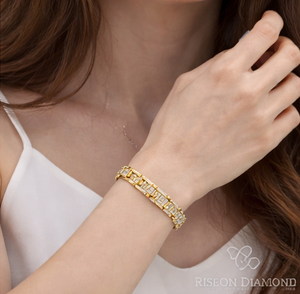 Pulsera de tenis rectangular con eslabones, plata de ley con baño de oro amarillo, diamantes cultivados en laboratorio con pavé completo, cierre seguro, elegante y lujosa - Product Image 6