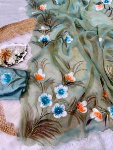 Sari de Seda Chiffon Exclusivo de Boutique India, Blusa de Diseño Elegante, Última Moda para Fiestas, Bodas y Festivales, para Mujer - Product Image 5