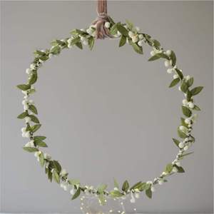 Pre-Lit Mistletoe Wreath Wall Hanging Decor Fairy Lights White Berry Leaf Hoop Garland Velvet <b>Ribbon</b> Christmas Wall Art - Product Image 1