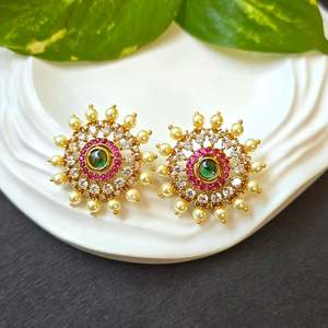 Geometric Pearl and Zircon Stud Earrings-Classic Trendy Hiphop Style - Product Image 1