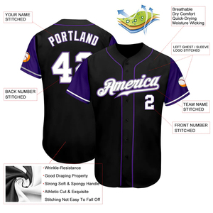 Maillots de baseball personnalisés de haute qualité avec logo, uniformes d'équipe sublimés noirs et violets, vêtements d'entraînement professionnels pour le baseball, vente en gros - Product Image 4